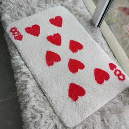 Tapis Poker Red Love Tapis rectangulaire touffeté carte coeur tapis salon salle de bain chambre paillasson doux en peluche tapis de sol