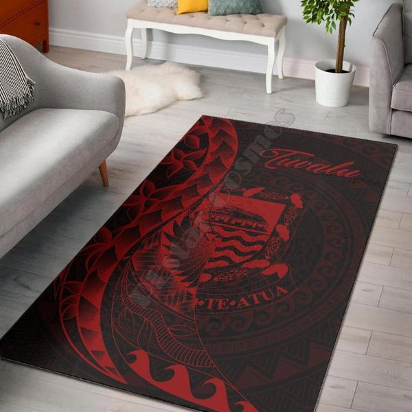 Alfombras Estilo de patrón polinesio Alfombra de área roja Alfombra antideslizante para el piso Comedor Sala de estar Alfombra suave para dormitorio