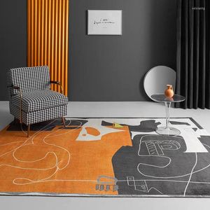 Tapis Post Moderne Orange Couleur Abstrait Salon Tapis Épais Tissé Villa Zone Décoration Tapis De Sol