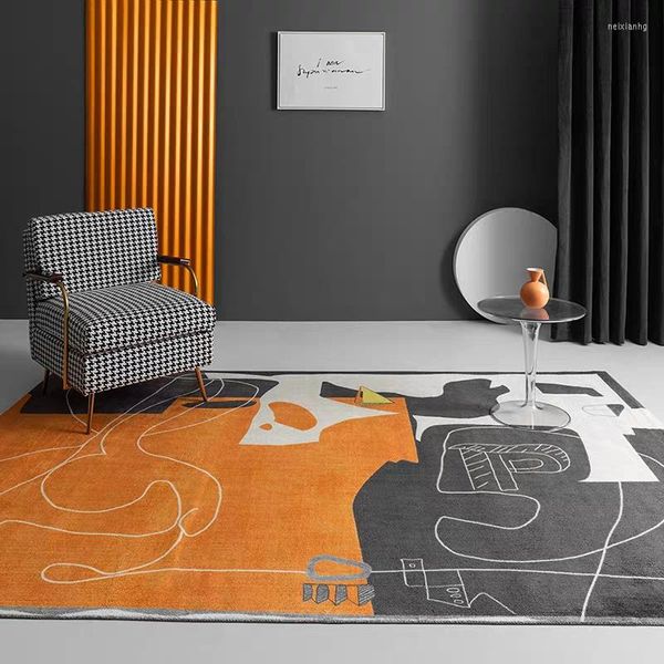 Tapijten Post Modern Oranje Kleur Abstract Woonkamer Tapijt Dik Geweven Villa Gebied Decoratie Vloermat