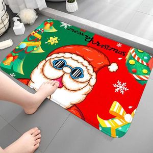 Carpets imprimés sans glissement de bain de salle de bain décorations de Noël de Noël porte d'entrée du Père Noël Claus Mat de sol.