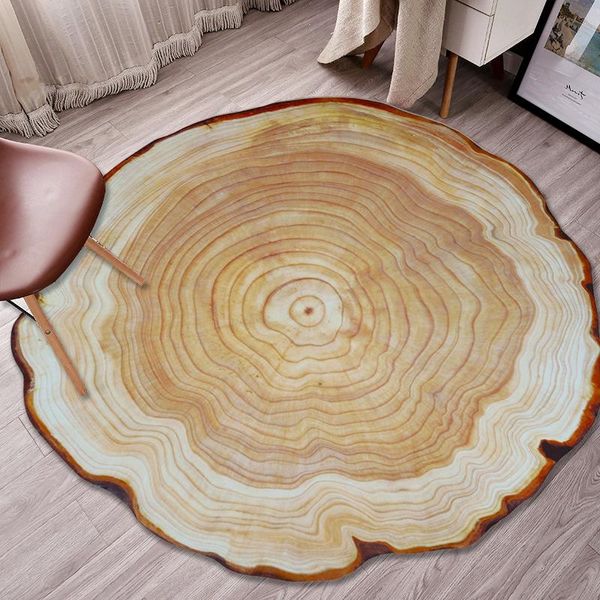 Tapis Impression Ronde Bois Tapis Pile Anneau Anneau Tapis Salon Chambre Cuisine Salle De Bains TapisTapis