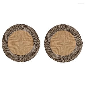 Promotion tapis!2X tapis tissé de style japonais tapis de sol rond en jute tapis de table basse simple tapis de canapé de salon de chambre à coucher (S)