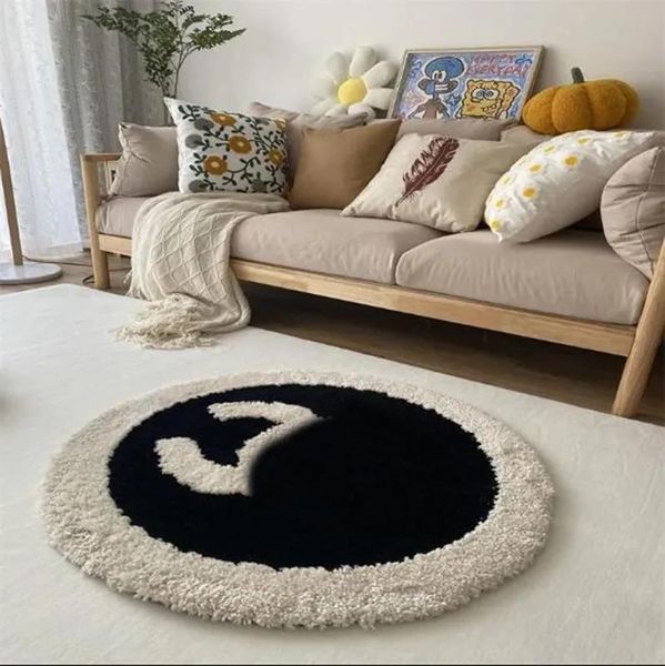 Tapis Tapis de designer fait à la main pur simple tapis circulaire solide chambre à coucher chaise d'ordinateur épaissi salon tapis table basse tapis de sol ro