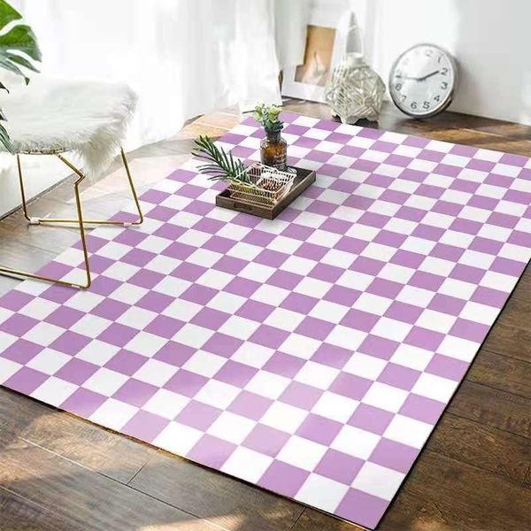 Tapis violet et blanc tapis à carreaux rétro zone marocaine pour salon doux moelleux chambre grand tapis nordique Plaid vert