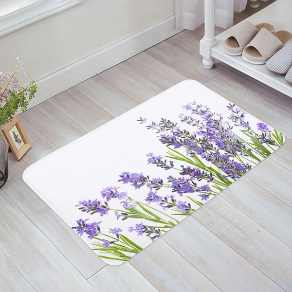 Carpets Purple Flower Lavender Mat de sol blanc Entrée Porte de salon Cuisine Cuisine Tapis de salle de bain Tapis sans glissement Decormor Home Decor