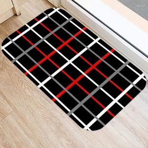 Carpets Red Black Geométrique Modèle de bain Cuisine Entrance Porte de porte Coral Velvet Tapis de tapis intérieur Tapis de sol non glissé Décor