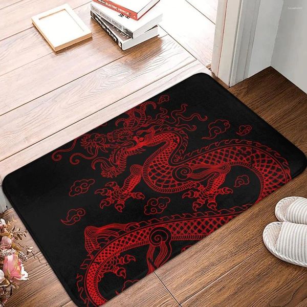 Tapis Dragon chinois rouge Tapis antidérapant Paillasson Chambre à coucher Tapis de salle de bain Porte d'entrée Tapis de maison