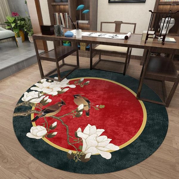 Alfombras circulares de estilo europeo rojo para sala de estar, mesas de café, alfombrillas para el suelo, alfombra redonda para dormitorio infantil, decoración del hogar