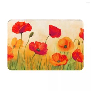 Tapis fleurs rouges paillasson intérieur bienvenue du tapis de flanelle Entrée