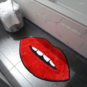 Tapis rouge lèvres tufté tapis moelleux tapis de salle de bain doux couleur unie tapis fonctionnel entrée sol anti-dérapant esthétique décor à la maison