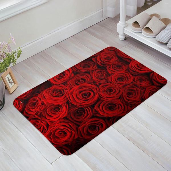 Carpets Red Rose Flower Cuisine Mat de sol de sol de salon décor du couloir du couloir du couloir d'entrée de la maison.