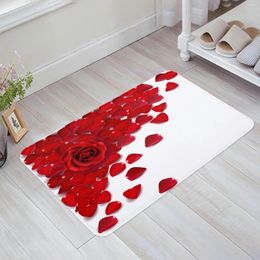 Carpets Red Rose Flower Plant Blanc Floor Mat d'entrée Porte de salon Cuisine de cuisine Tapis de salle de bain non glip