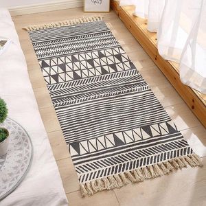 Carpets rétro bohème à la main tissé en coton tissu tapis tassel tapis de sol géométrique tapis de sol de chambre à coucher