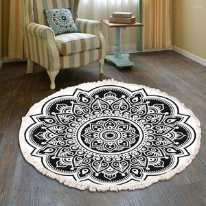 Tapis rétro Boho tapis rond avec gland raccord salon décor à la maison chambre tissé coton lin chevet tapis persan porte tapis de sol