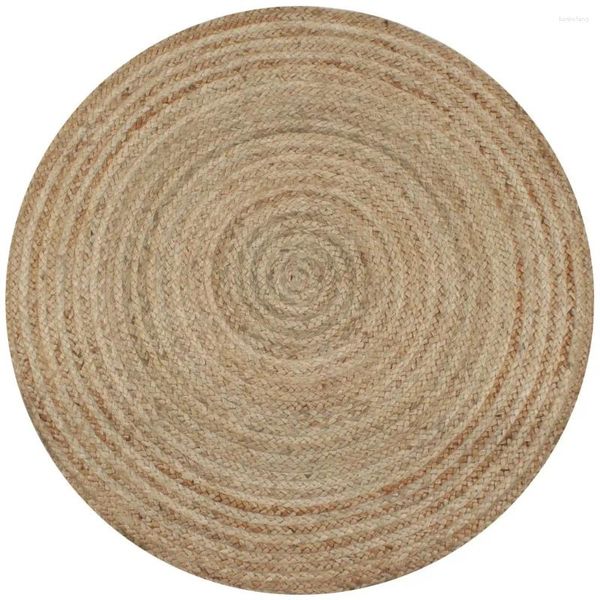 Tapis rétro circulaire tissé tapis ménage salon chambre jute tapis de sol rond