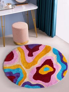 Tapijten retro coloful groovy ronde handgemaakt getuft tapijt voor woonkamer slaapkamer pluizige pluche cirkel abstracte kunstruimte