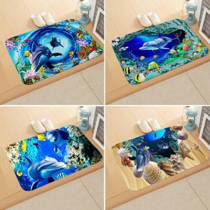 Alfombras Retro Dolphin Mats Vida Marina Mundo Subacuático Impresión Digital Antideslizante Baño Decoración Hogar