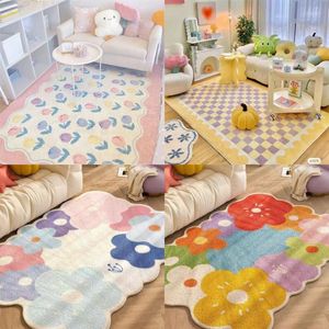 Tapis rétro Ins tapis simple créatif rustique fleurs salon moderne table basse couverture maison canapé chambre tapis de sol