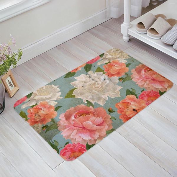 Alfombras Retro Peony Flores de baño Baño de baño Mat de la alfombra Alfombra Alfombra de la alfombra del piso de la ducha del portero de la cocina del hogar decoración del hogar