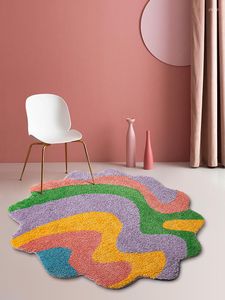 Tapis rétro Y2K Groovy tapis touffeté pour salon chambre de fille peluche peluche colorée zone d'art abstrait tapis de sol rose