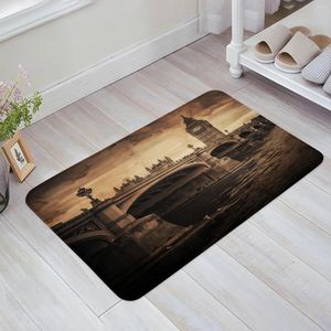 Tapijten River Sky Building klok retro vloermat ingang deur woonkamer keuken tapijt niet-slip tapijt badkamer portier portier home decor