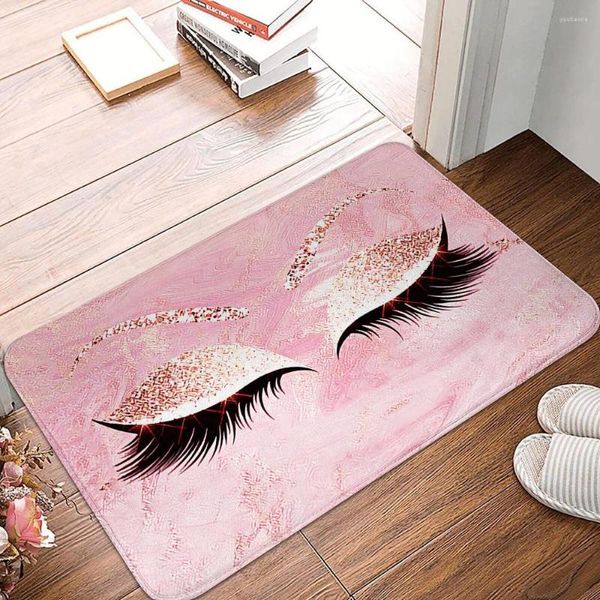 Tapis Rose Golden Glitter Cils Cils Cils Entrée Paillasson Maquillage Brillant Tapis De Porte En Caoutchouc Tapis Tapis Maison Beauté Studio Décor