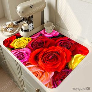 Tapis Rose Imprimé Super Drain Pad Cuisine Vaisselle Café Plat Séchage Tapis Vaisselle Bouteille Égouttoir Tapis R230728