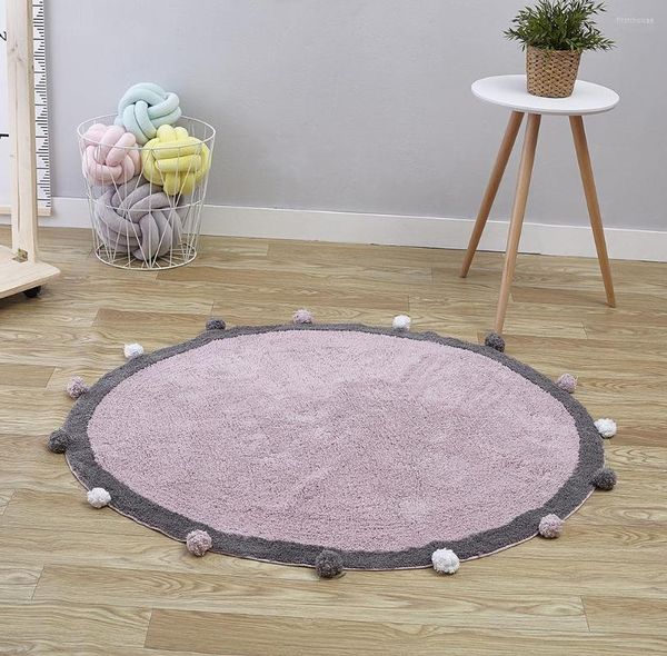 Tapis rond tapis coton doux anti-dérapant tapis ordinateur chaise tapis jouer à des jeux ramper sol pour enfants chambre décor à la maison