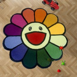 Alfombras redondas de flores de dibujos animados, alfombra antideslizante para juegos infantiles, alfombras suaves de felpa, alfombra para mesa de café, decoración para sala de estar, alfombrillas para el suelo