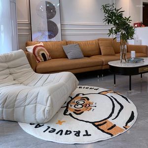 Tapijten rond cartoon tapijt voor woonkamer decoratief tijger tapijt niet-slip gebied tapijten kinderen spelen mat pluche vloermatten wasbare lounge