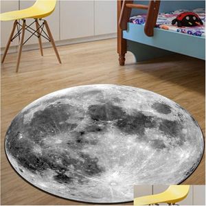 Tapis ronds créatifs tapis de lune tapis de sol décoratif de chevet pour garçons chambre à coucher en nylon imprimé tapis épais tapis de chaise gris abstrait Dhfoh