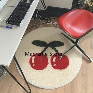 Carpets Round Ins Style Red Cherry Bedroom Tapis de chevet Home Home Computer Cartoon Anti-Slip Cartoon Salle de bain Absorbant Mat à pied Absorbant