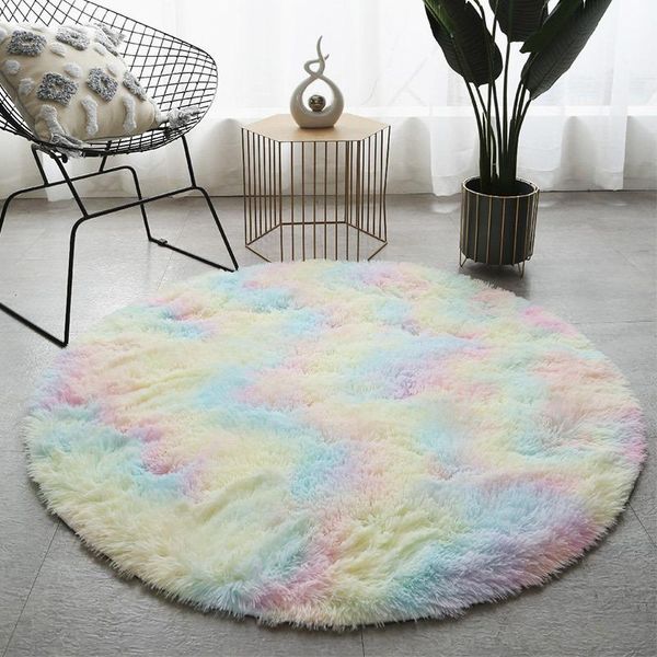Tapis rond en peluche tapis pour salon anti-dérapant moelleux grande surface tapis épais chambre sol décoratif tapis doux maison rose tapis tapis