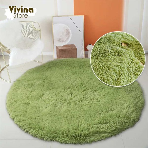 Tapis rond en peluche pour salon, tapis à poils longs, vert, pour canapé, chaise, tapis de sol, décoration de salle de bain, pour enfants, moelleux