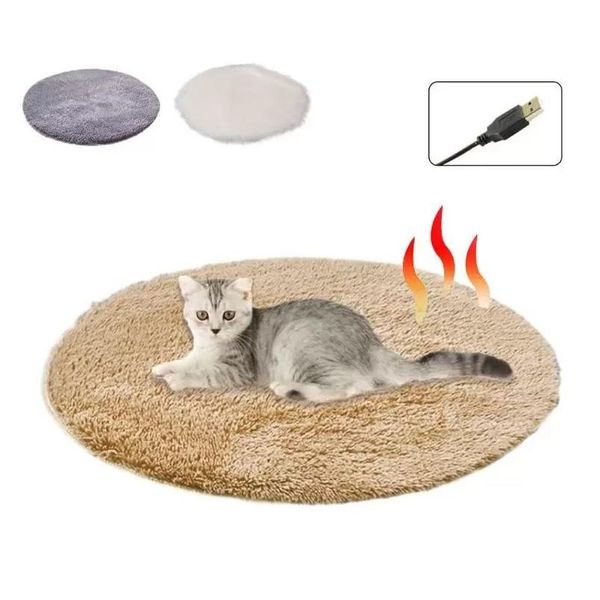 Tapis rond en peluche couverture électrique pour animaux de compagnie coussin chauffant étanche chien chat tapis de lit livraison directe maison jardin Textiles Dhu62