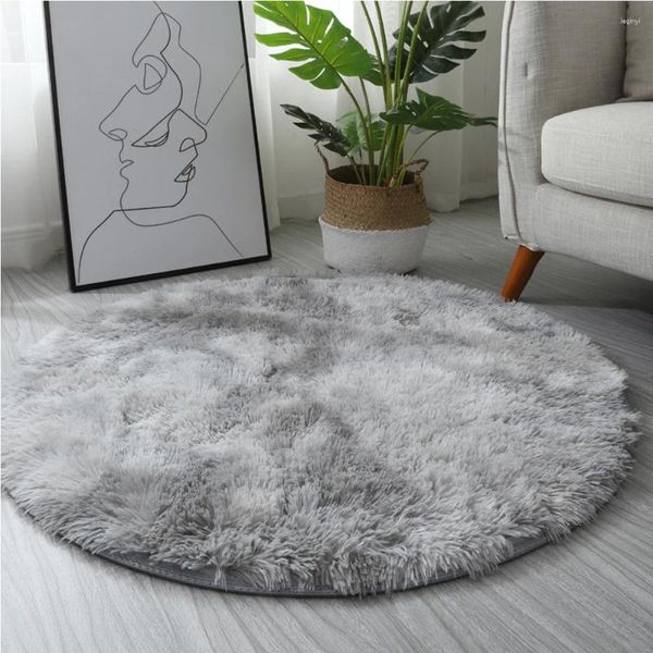 Tapis ronds en Polyester gris, pour chambres à coucher, salon, antidérapants, doux et confortables, taille: 180x180cm