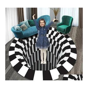 Tapis rond tridimensionnel 3D Illusion tapis noir et blanc visuel salon décoration maison vestiaire chambre décor tapis Inv Dhom5