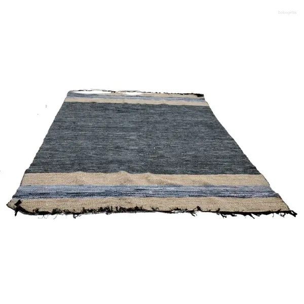 Tapis de tapis 8 'x 10' tapis de filetage lâches 70% en cuir 25% jute et 10% de tapis bleu / naturel en coton