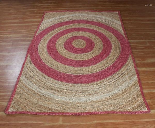 Alfombras alfombra yute natural alfombra a mano rosa rosa trenzada casa moderno casera rústica alfombra de 4x6 pies alfombras