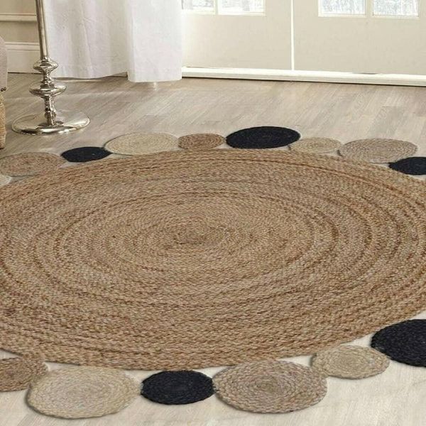 Tapis Tapis Rond Naturel Jute Tressé Style Réversible Tapis Maison Salon Décor Zone