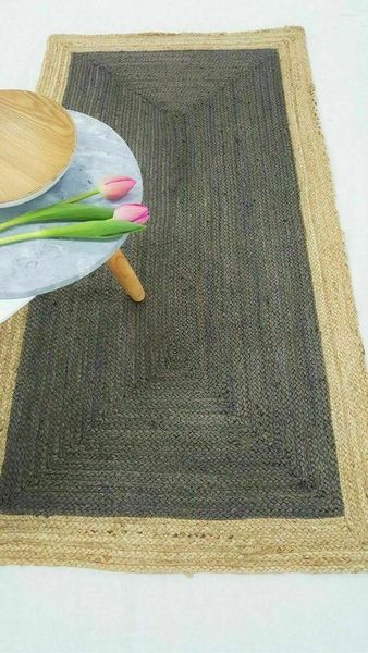 Carpets Runner Rapis à la main Forme de tapis gris Réversible 125x50cm Rustique Look Natural Jute Living Floor Mat
