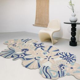 Tapijten Sea Blue Handmade 3D Wool Area Rug Noordse Big Size Bedide Tapijt Decoratie Woonkamer Villa Rugcarpets