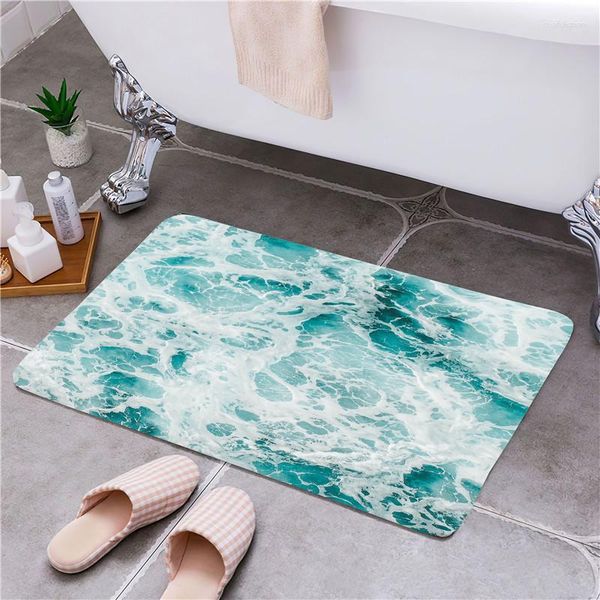 Tapis de sol de porte d'entrée de vague de mer tapis de sol Rectangle antidérapant coussin de pied de maison tapis de bienvenue pour couloir bain paillasson de cuisine