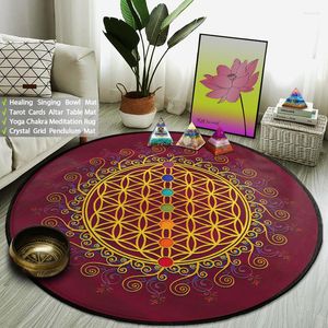Tapijten zeven chakra's bloem van leven ronde tapijt yoga meditatie mat