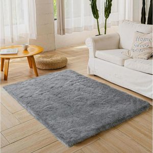 Tapijten Shag Light Grey Area Tapijt 3 'x 5' zachte donzige vloerkleden voor woonkamer dekens gebreide glanzende worp deken warm