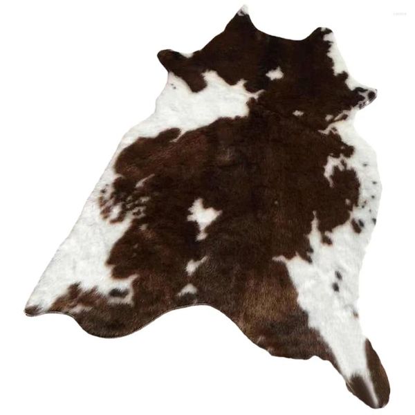 Tapis simulé motif de vache en peluche tapis lavable tapis de chambre à coucher imprimement du sol imprimé imitation imitation animale souple irrégulière