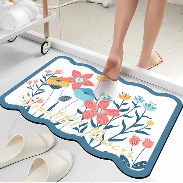 Tapis antidérapants absorbants à fleurs, tapis de bain à séchage rapide, Super anti-chute, tapis de sol anti-taches d'huile