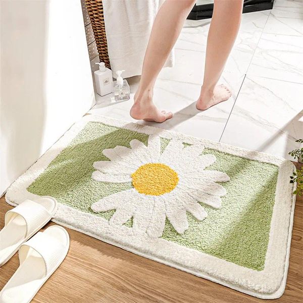 Carpets Small Daisy Flower Home épaissis le tapis de porte de salle de bain ABSBORBANT ABSBORBAPE CHAUR DE CHAMBRE SLAP