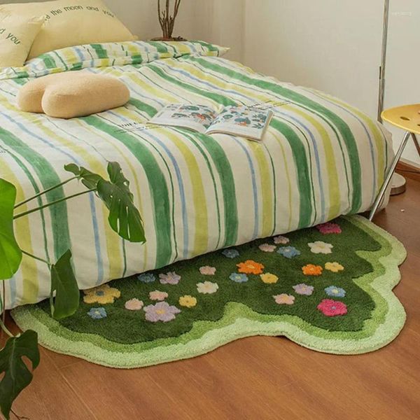 Alfombras Pequeñas Plantas Frescas Flor Flocado Alfombra Fresca Antideslizante Dormitorio Mesita de noche Resistente a la suciedad Resistente al agua Flocado Sala de estar